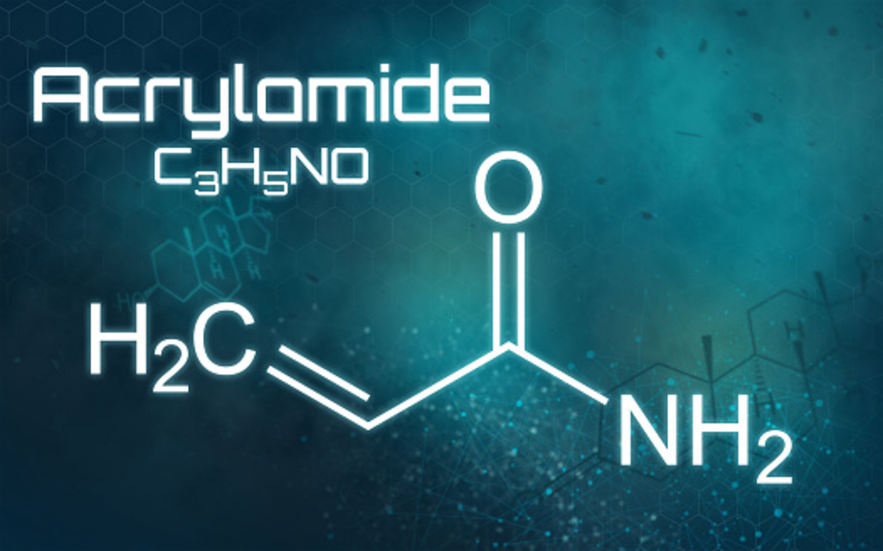 Chemical formula of Acrylamide on a futuristic background