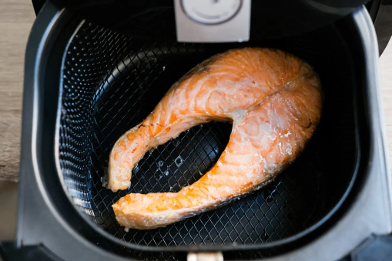 Salmon steak grilled in the air fryer