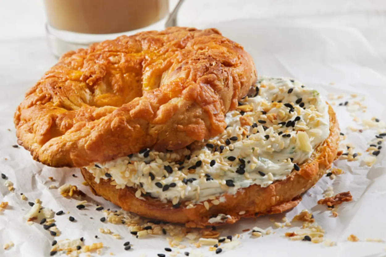 Bagel filled with cream cheese and seeds