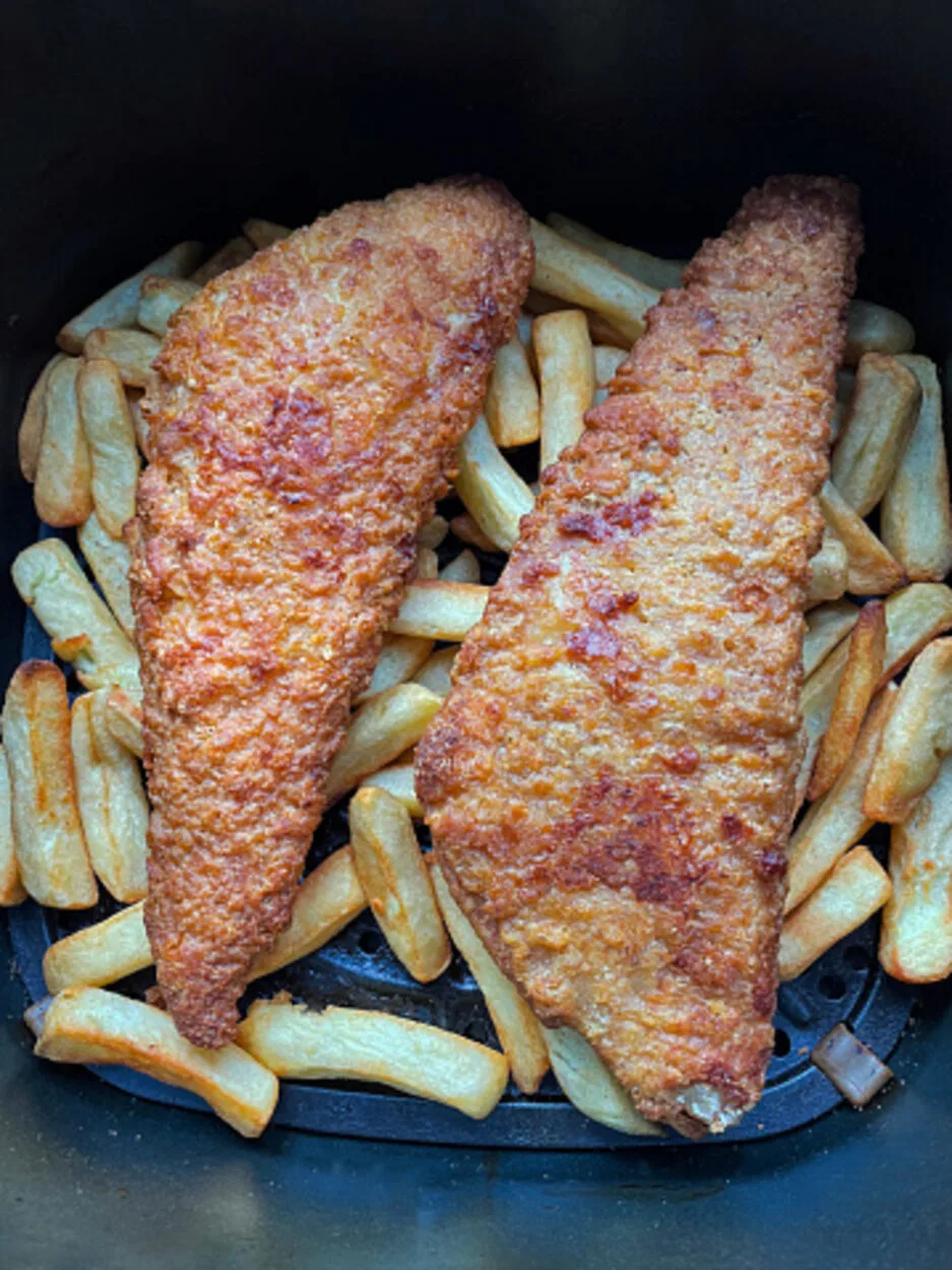 fish and chips in air fryer basket