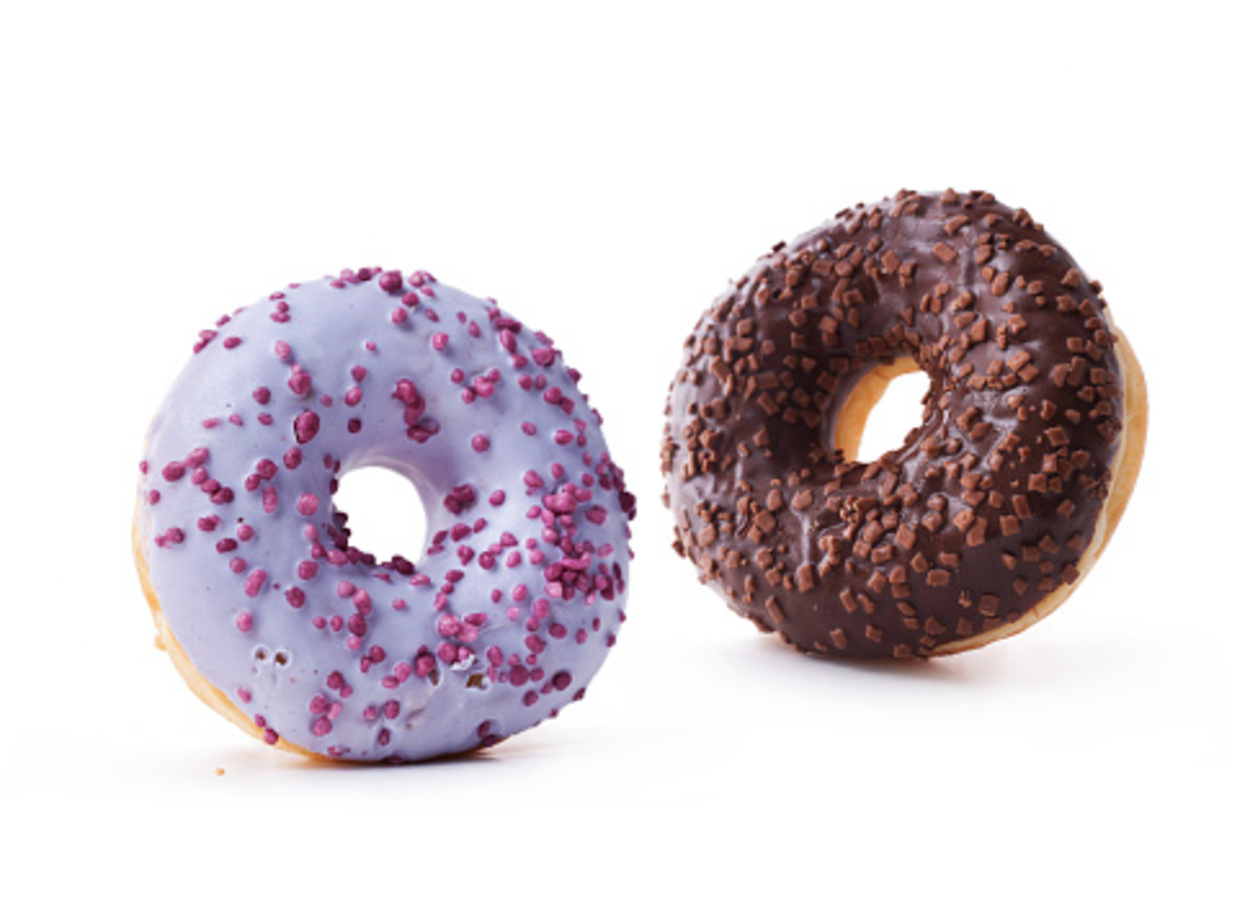 Chocolate and blueberry cream donuts