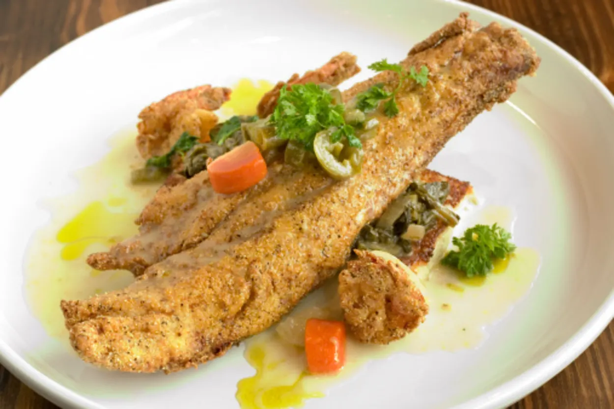 fried fish plate with veggies
