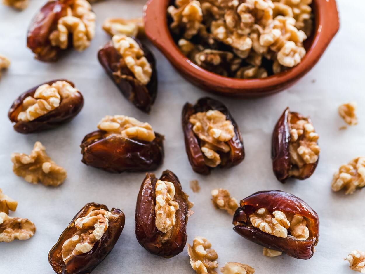 dates filled with air-fried pecans