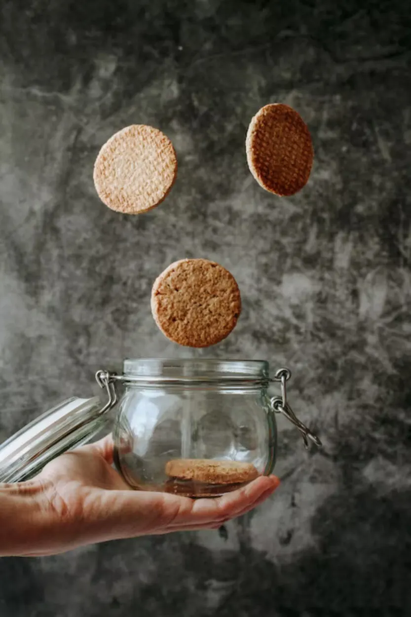 Cookies falling in a jar