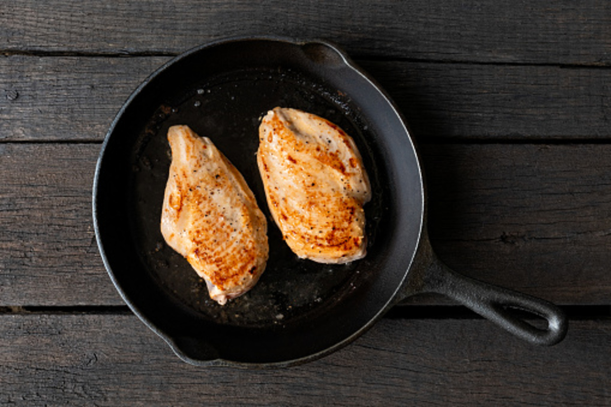Chicken breasts in a frying pan