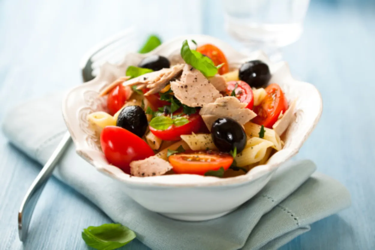 Salad bowl with black olives