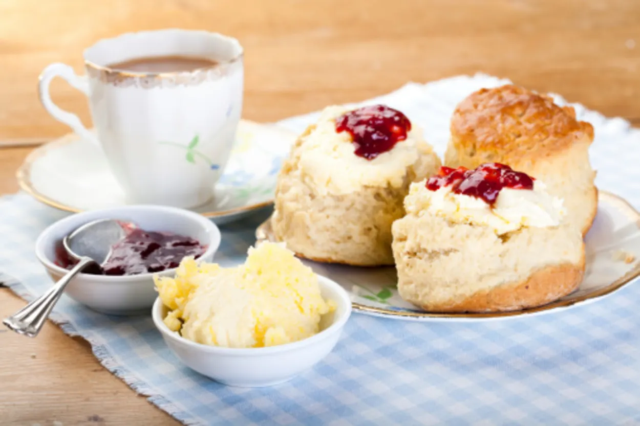 Scones with jam and tea