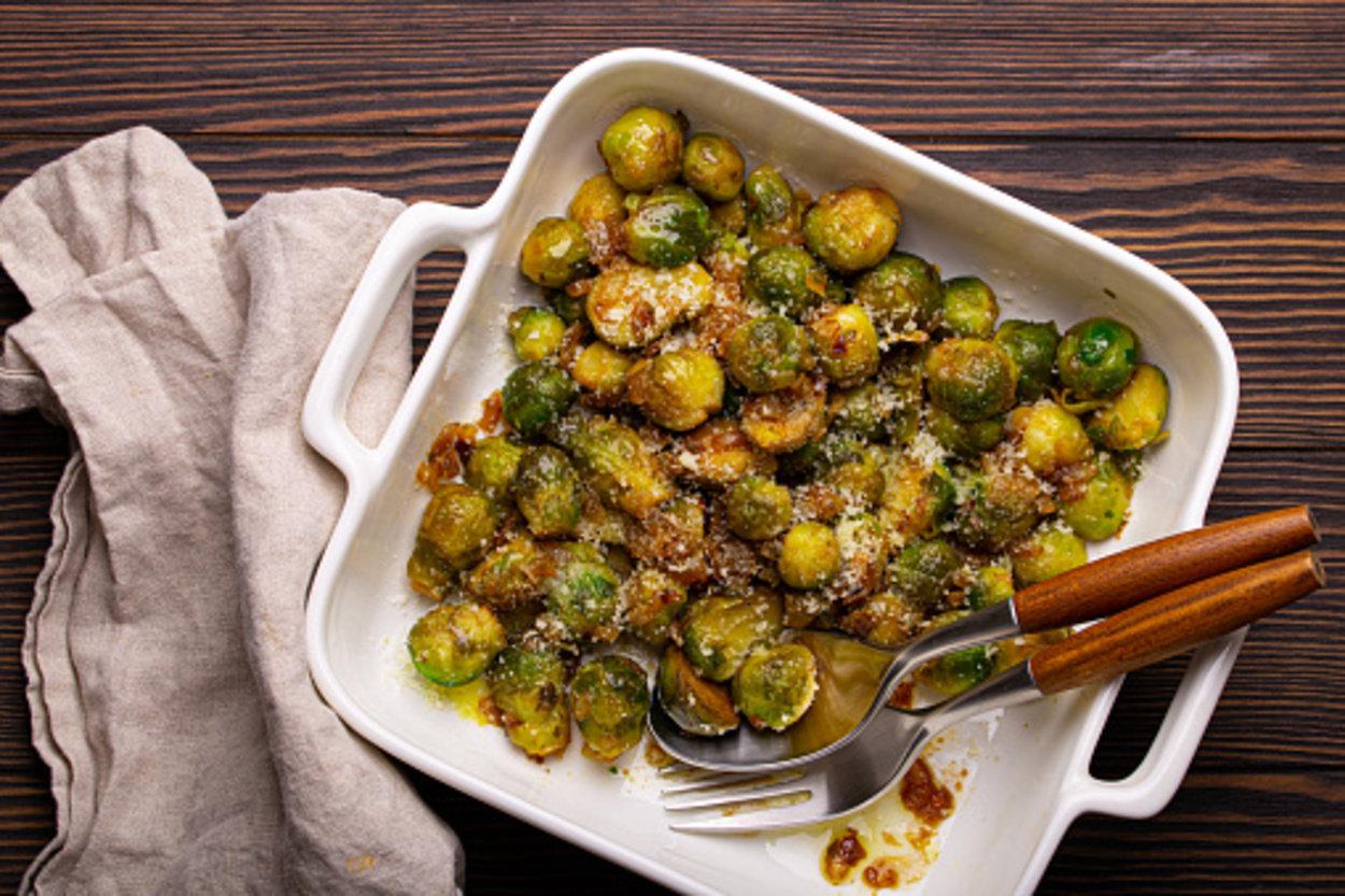 Brussels sprouts tossed with soy sauce