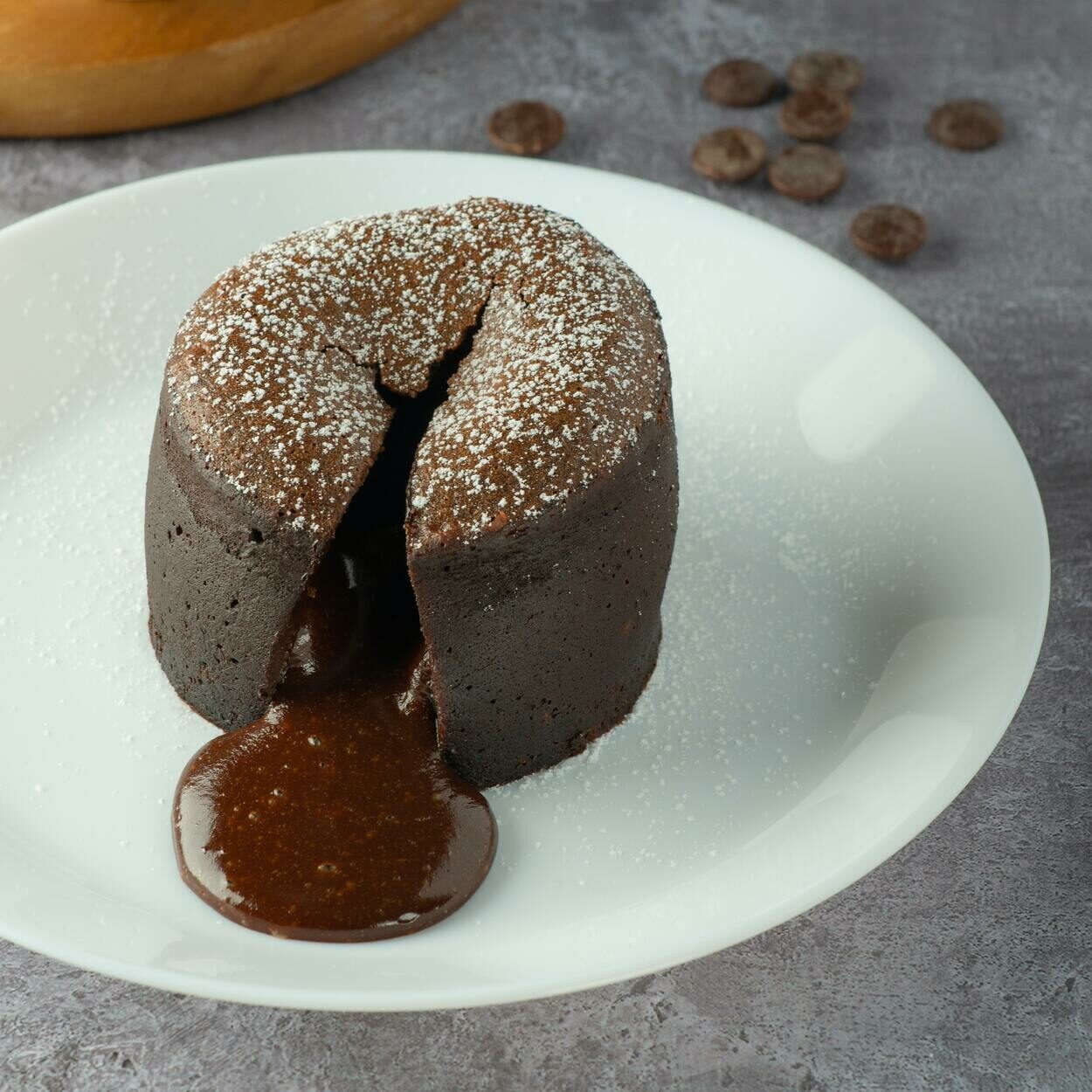 Ozing chocolate from a lava cake 