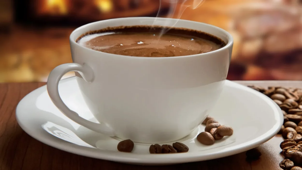 hot coffee near fireplace