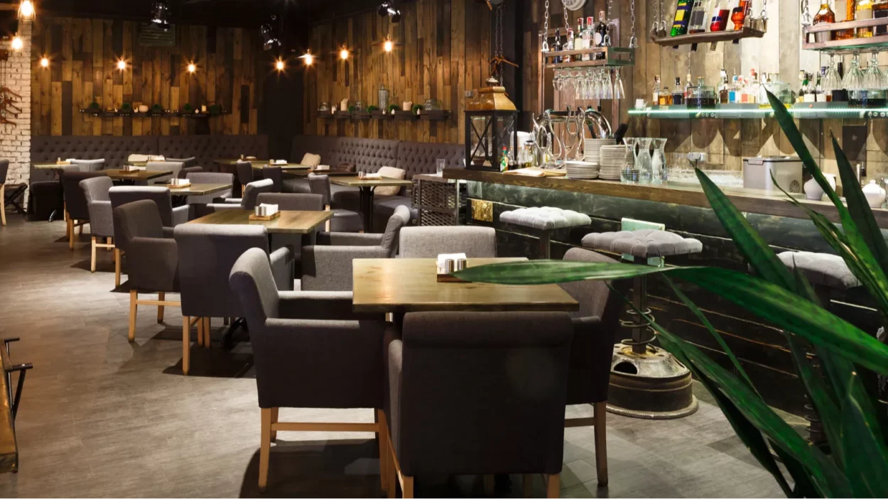 Interior of cozy restaurant.