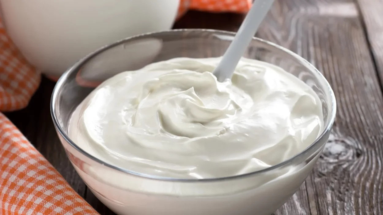 Sour cream in a bowl.