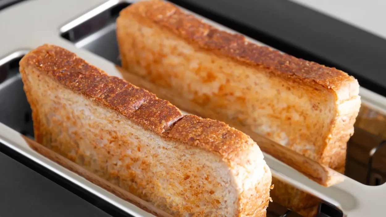 Healthy fashion food of breakfast toast in a toaster.