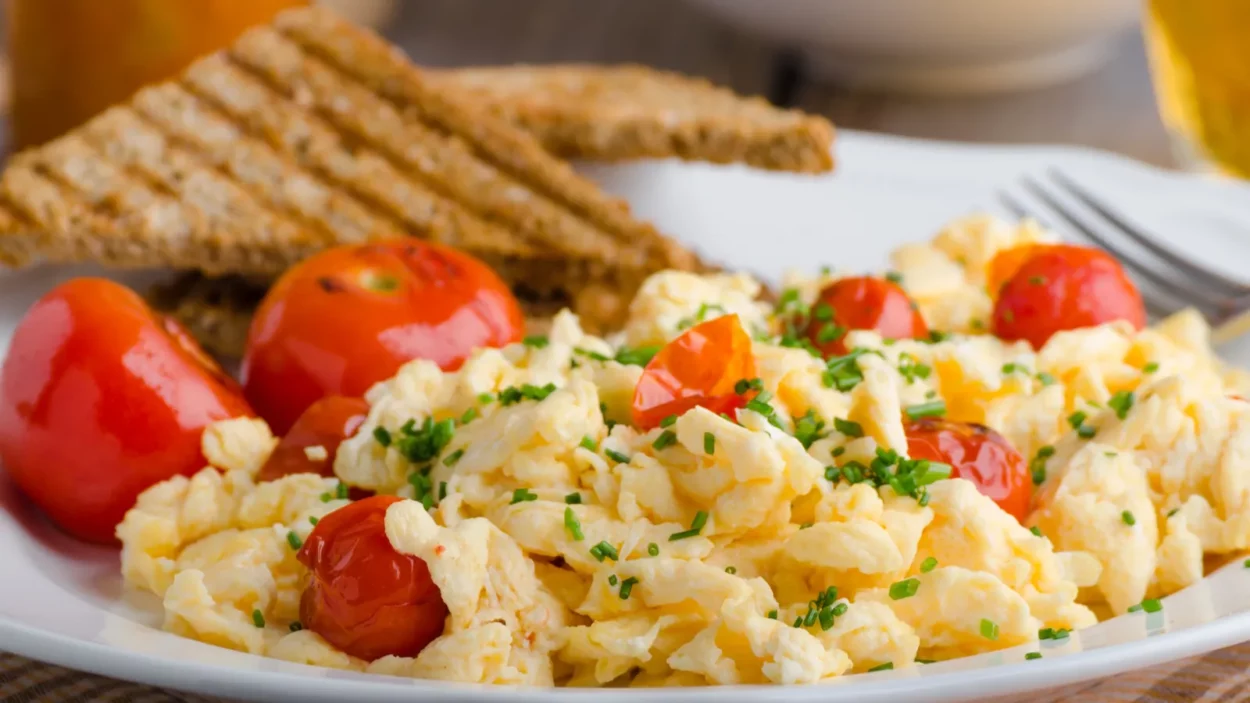 scrambled eggs with baked tomatoes and chives panini scrambled eggs