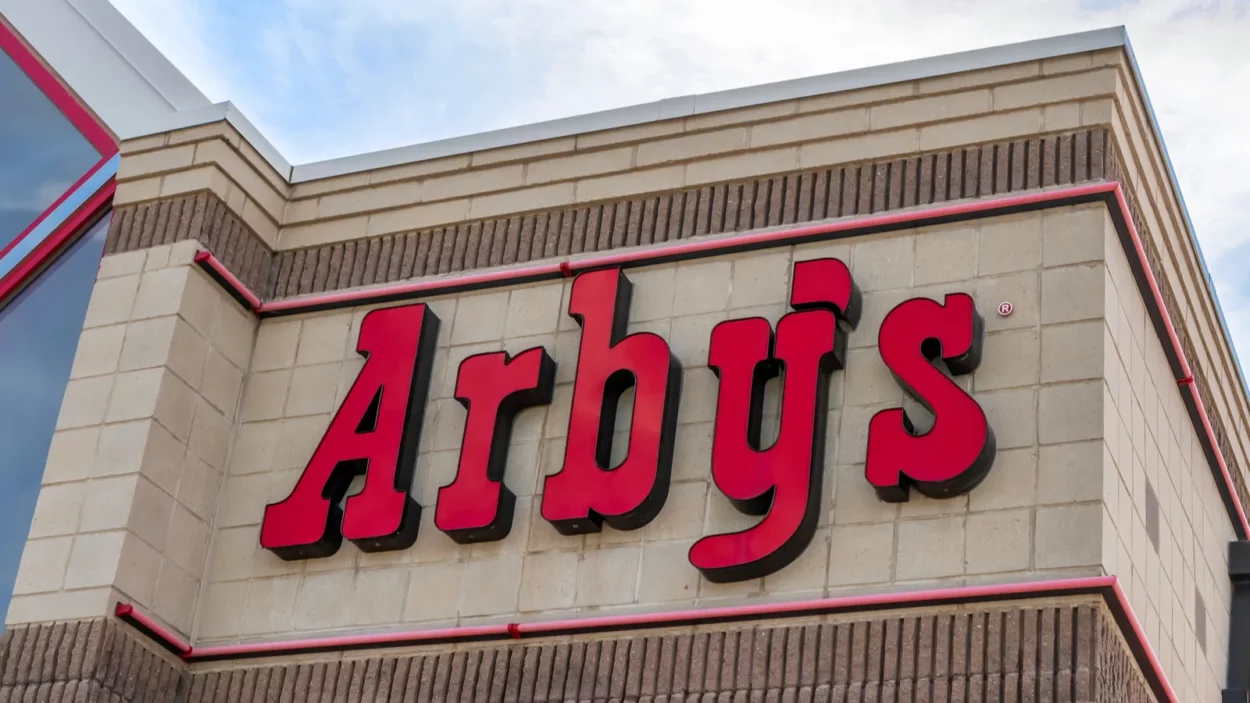 Arby's fast food restaurant exterior and trademark logo.