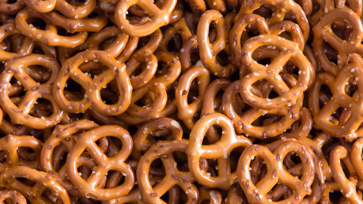 Background texture of mini pretzels.