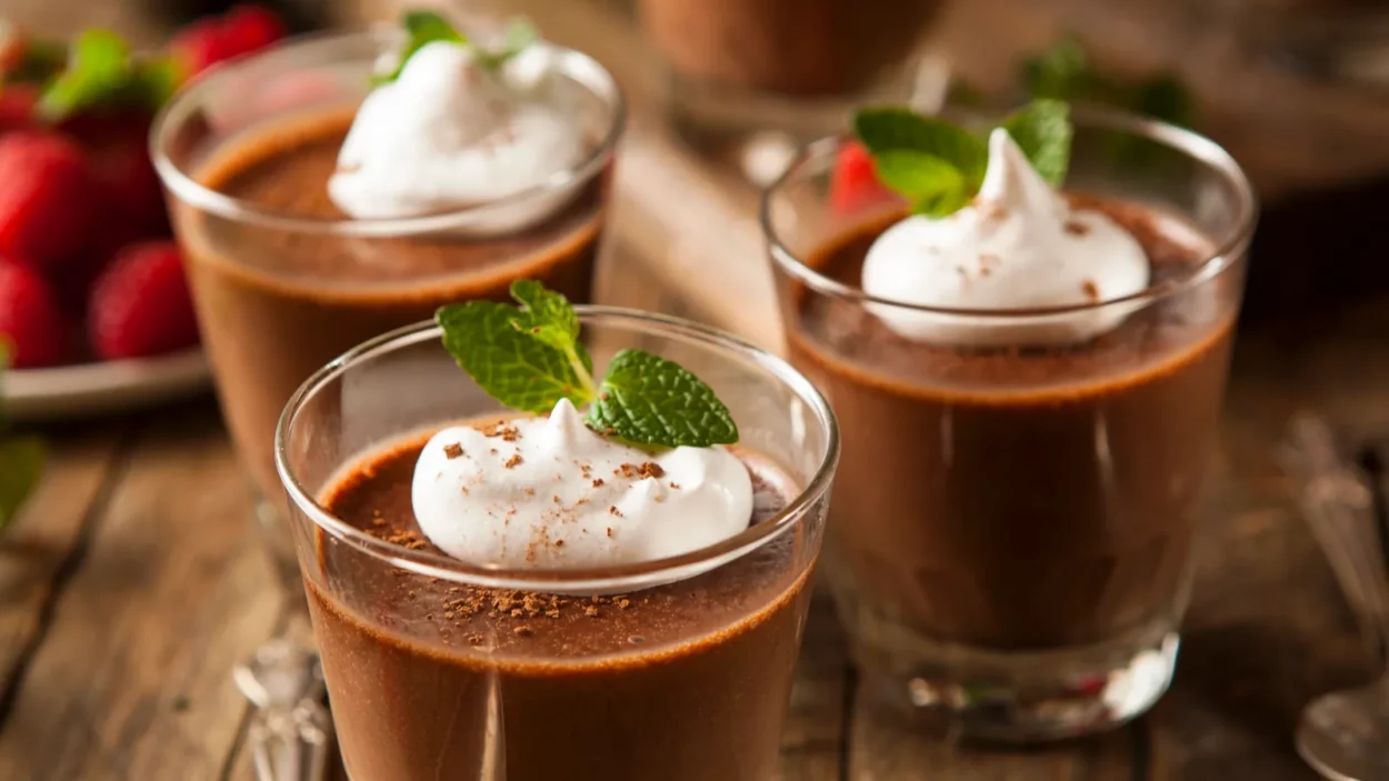 Homemade dark chocolate mousse.