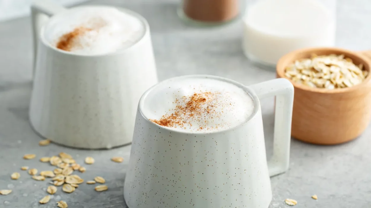 oat milk latte with thick foam