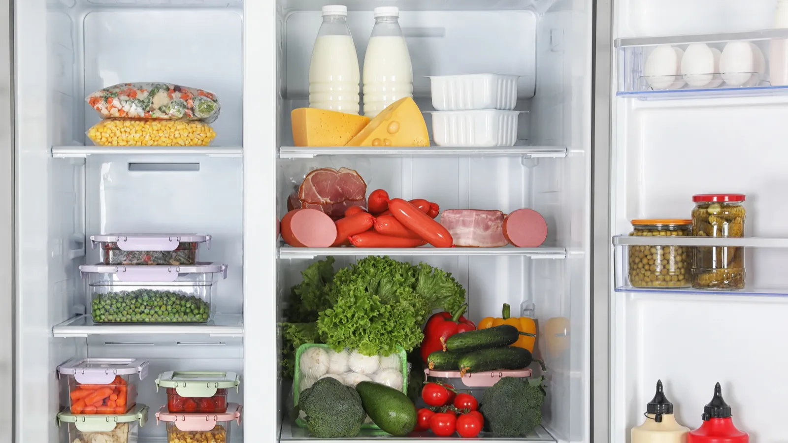open refrigerator full of different fresh products