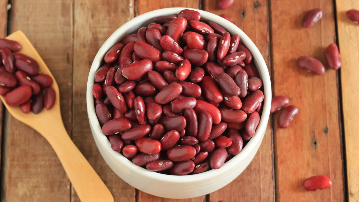Close up of a bowl of red beans.