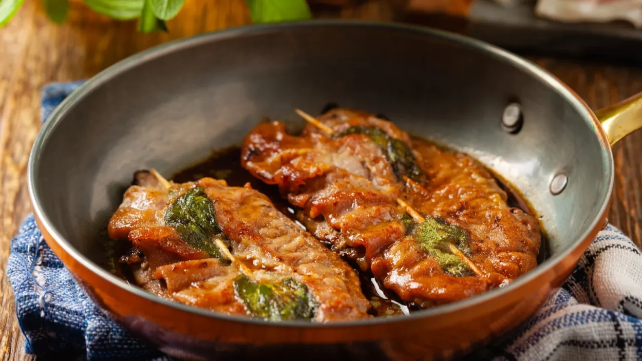 Saltimbocca. Veal schnitzel with sage and Parma ham.