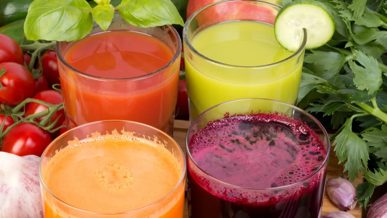 Vegetable juice tomato carrot cucumber and beetroot