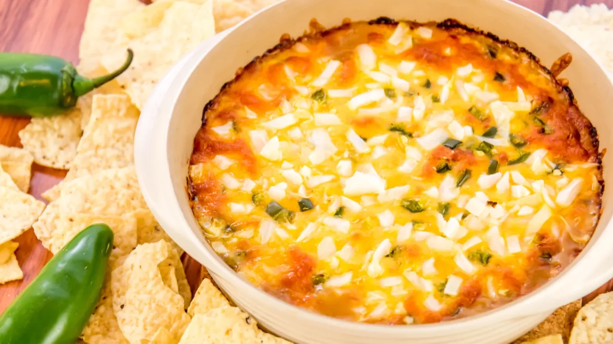 Jalapeño popper dip with sour cream and melted cheddar.